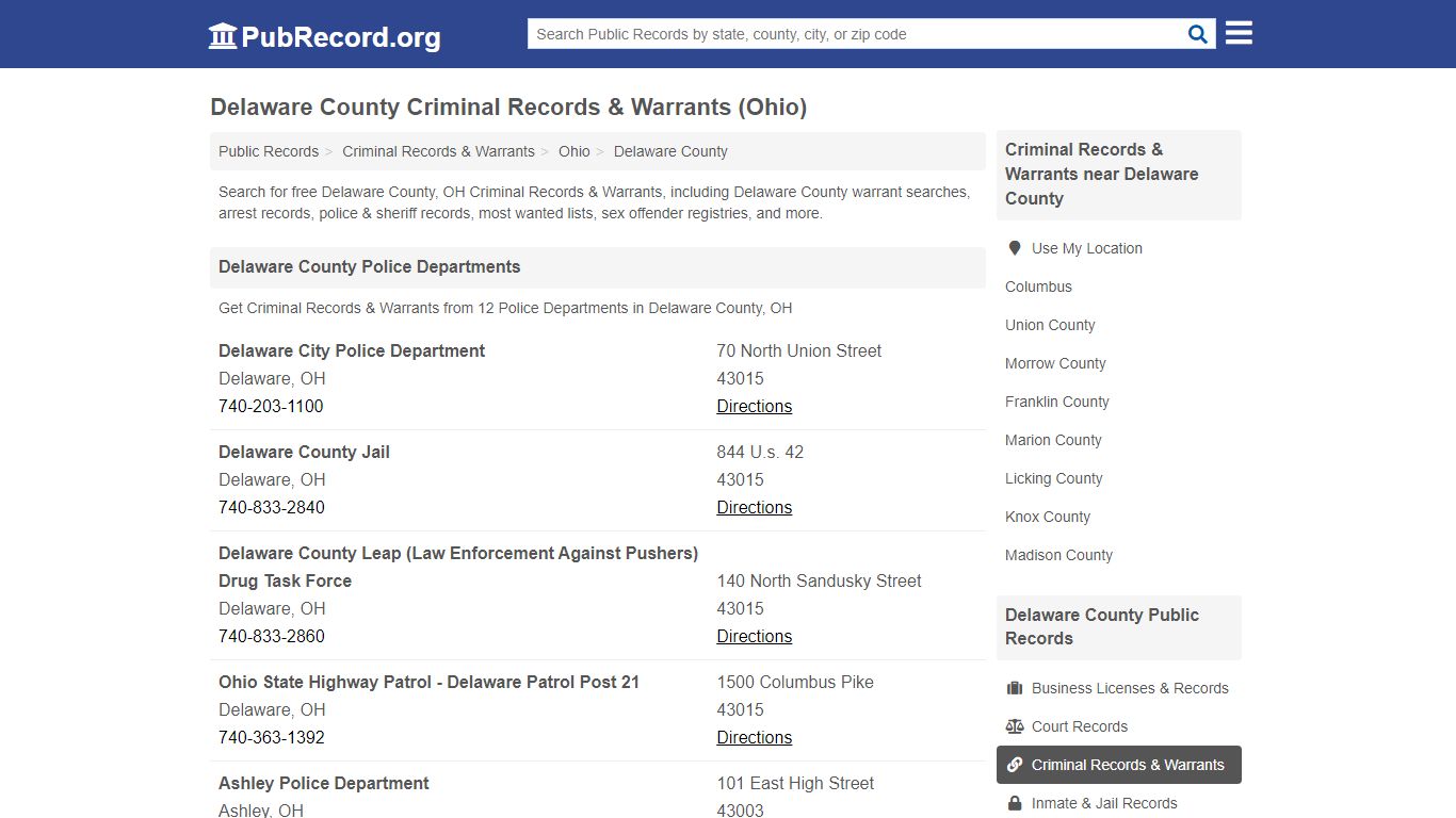 Delaware County Criminal Records & Warrants (Ohio)